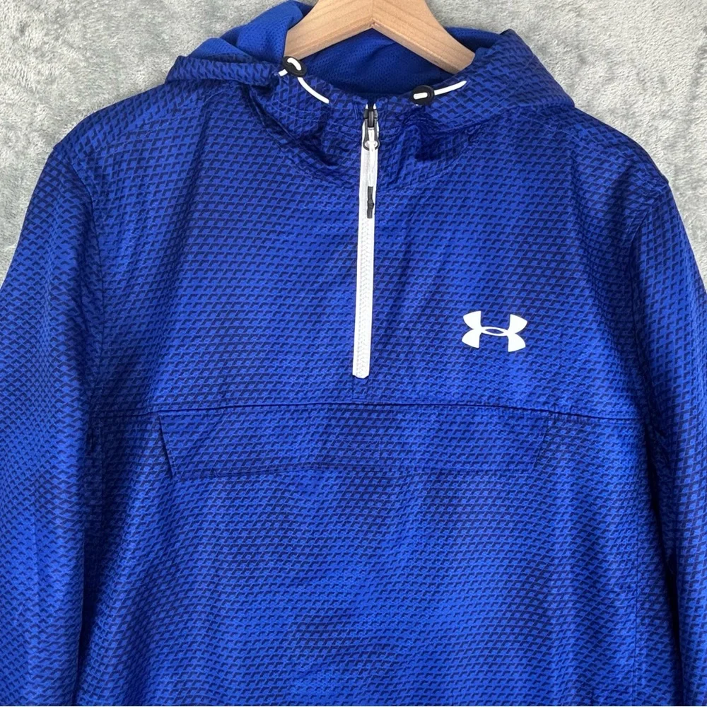 Under Armour Half Zip Pullover Windbreaker Anorak Men Large Blue Black Hoodie